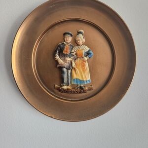 Vintage French Copper Wall Plate - "Normandie" Folk Art Decor